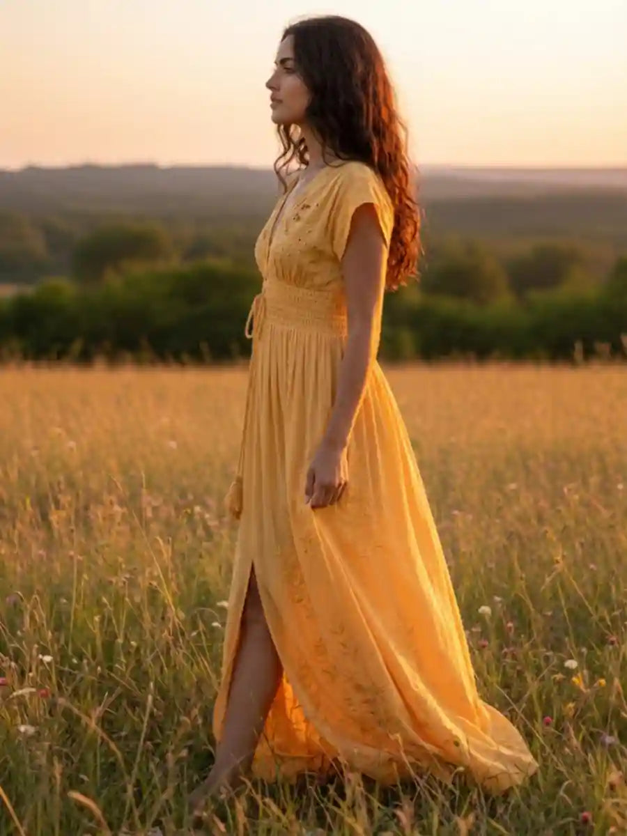 Yellow Margot Bohemian Maxi Dress in Yellow