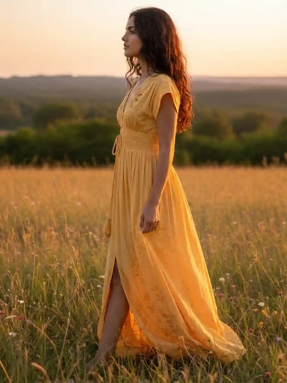 Yellow Margot Bohemian Maxi Dress in Yellow