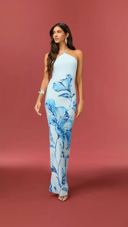 Blue Milo Halter Maxi Dress
