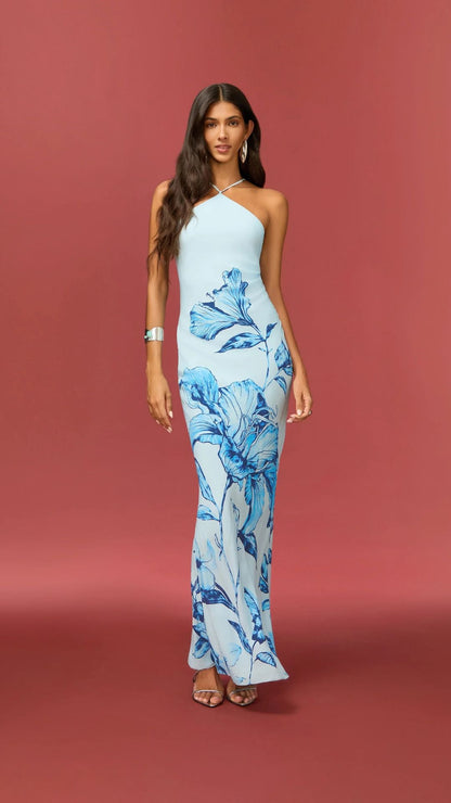 Blue Milo Halter Maxi Dress