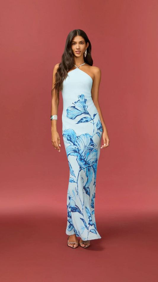 Blue Milo Halter Maxi Dress