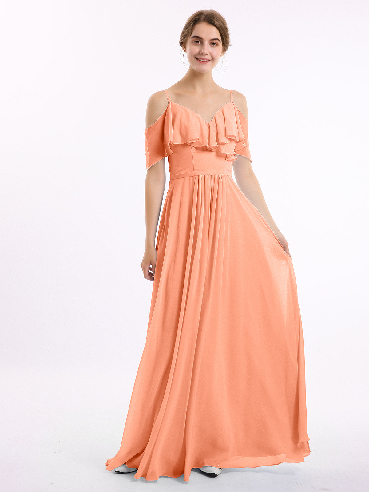 Papaya Valentina Chiffon Off-Shoulder Dress