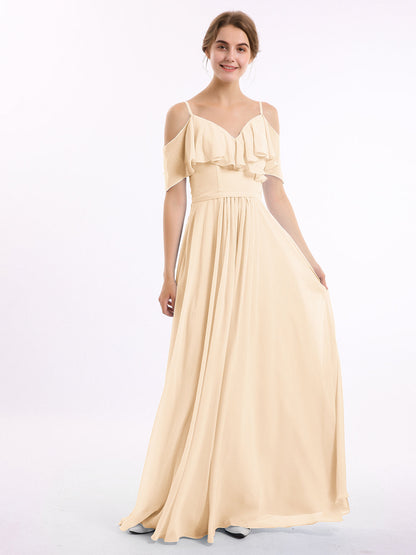 Peach Valentina Chiffon Off-Shoulder Dress