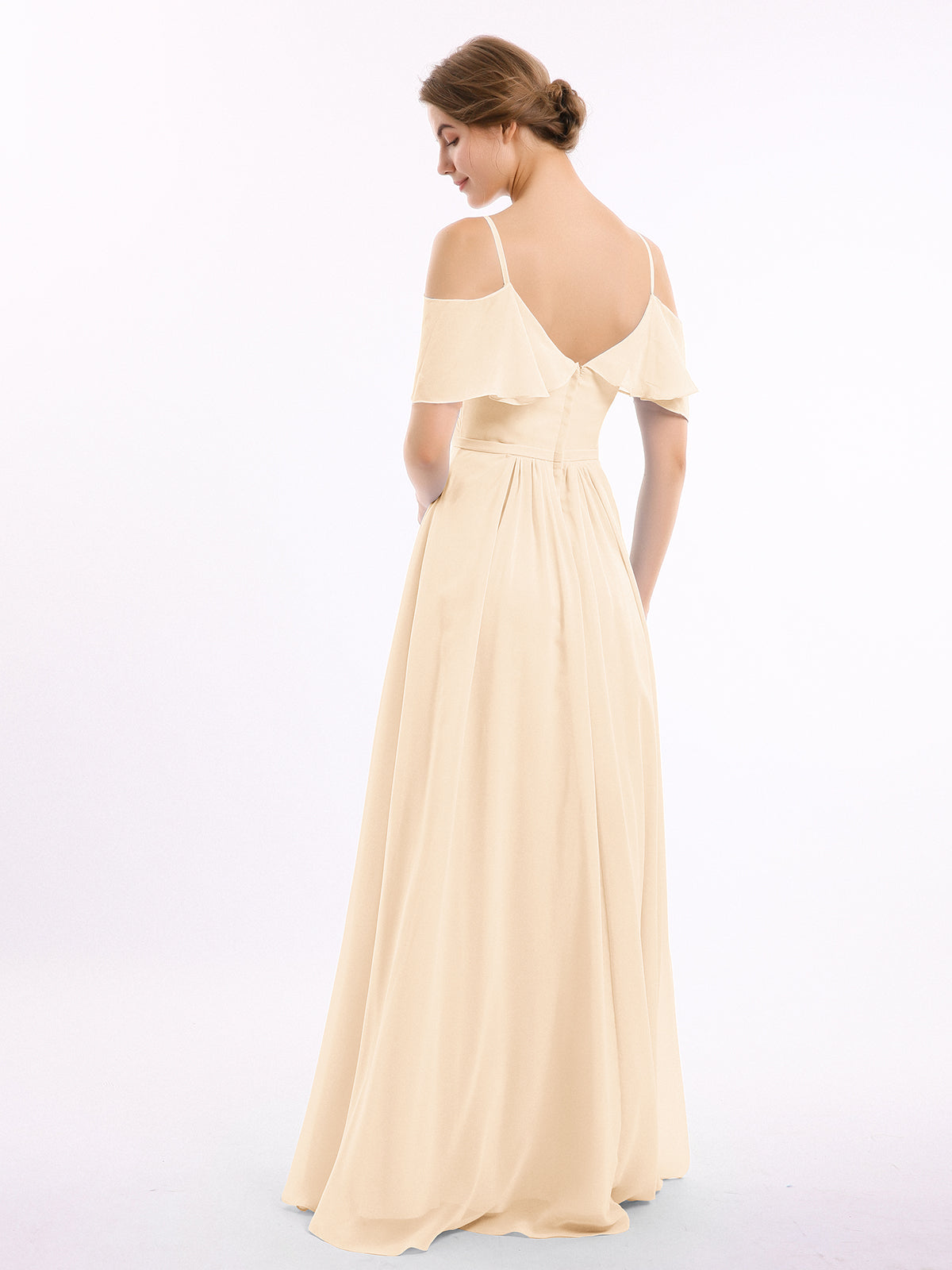 Peach Valentina Chiffon Off-Shoulder Dress