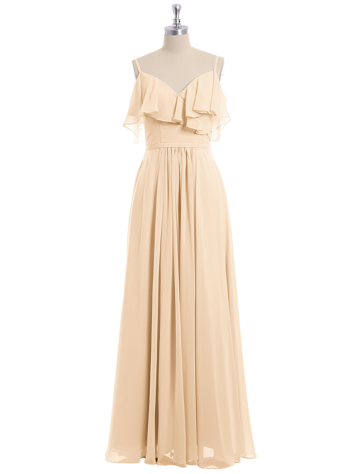 Peach Valentina Chiffon Off-Shoulder Dress