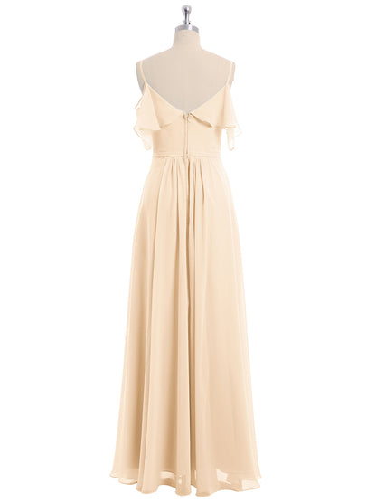 Peach Valentina Chiffon Off-Shoulder Dress