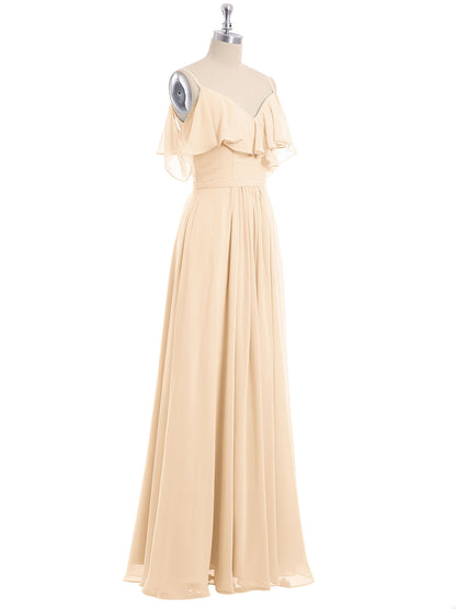 Peach Valentina Chiffon Off-Shoulder Dress