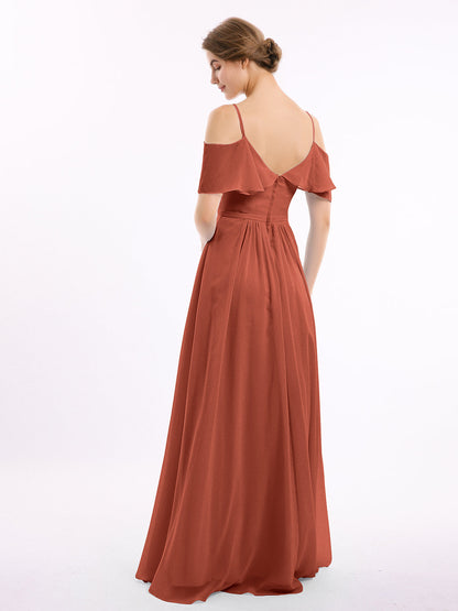 Rust Valentina Chiffon Off-Shoulder Dress