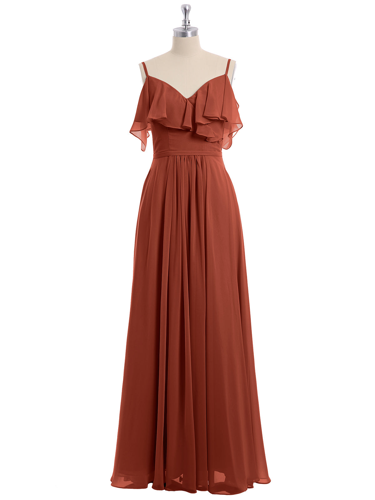 Rust Valentina Chiffon Off-Shoulder Dress