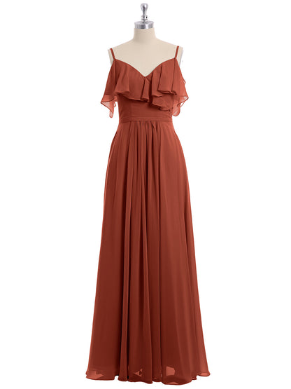 Rust Valentina Chiffon Off-Shoulder Dress