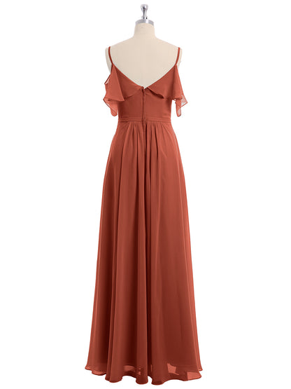 Rust Valentina Chiffon Off-Shoulder Dress