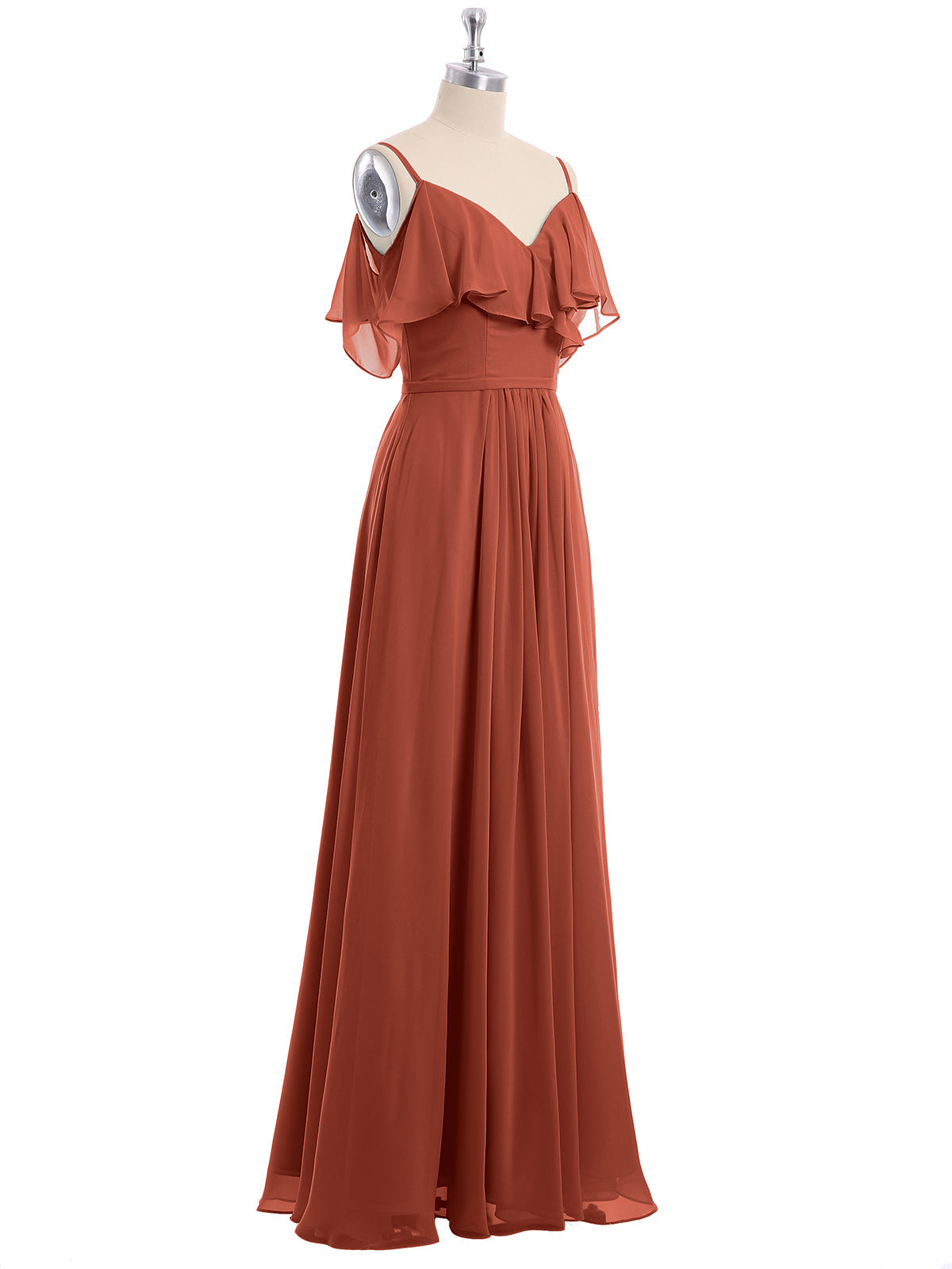 Rust Valentina Chiffon Off-Shoulder Dress