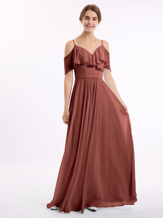 Terracotta Plus Size Valentina Chiffon Off-Shoulder Dress