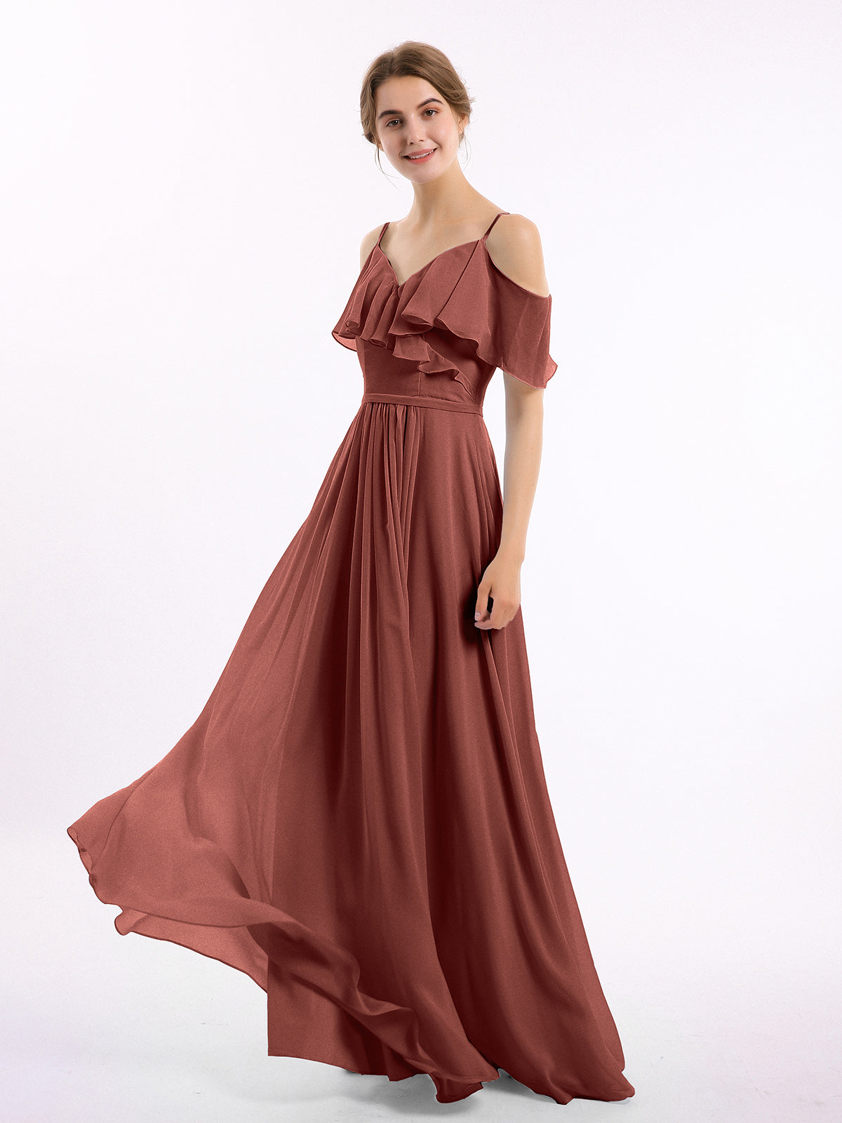 Terracotta Plus Size Valentina Chiffon Off-Shoulder Dress