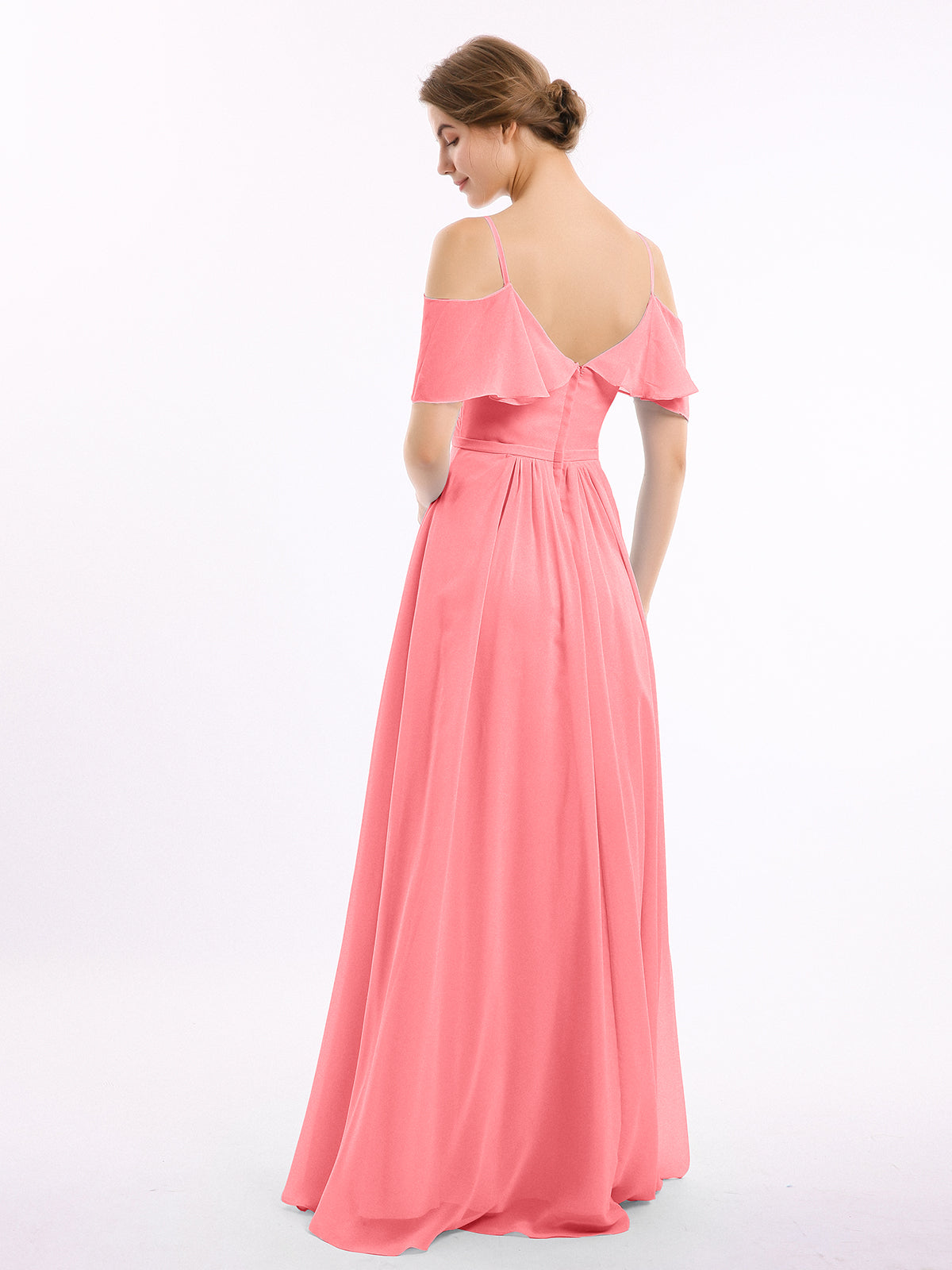 Watermelon Valentina Chiffon Off-Shoulder Dress