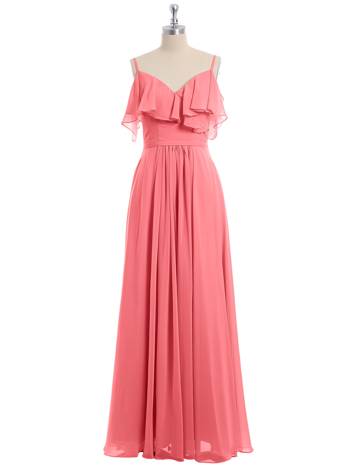 Watermelon Valentina Chiffon Off-Shoulder Dress