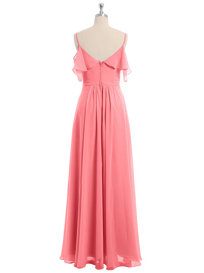 Watermelon Valentina Chiffon Off-Shoulder Dress