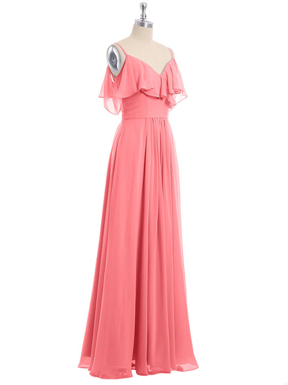 Watermelon Valentina Chiffon Off-Shoulder Dress