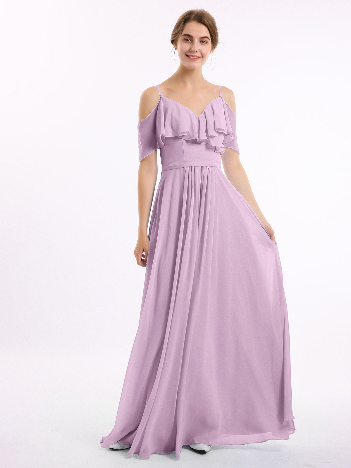 Wisteria Valentina Chiffon Off-Shoulder Dress