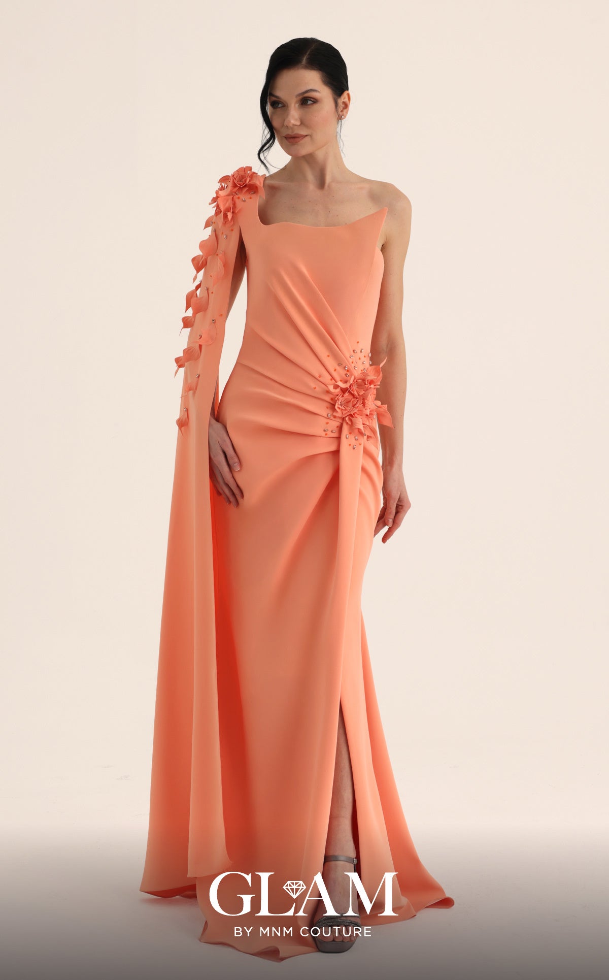 Length Satin Formal Sheath MNM Couture O07883 Alexandra Jacquard Floor-Length Dress