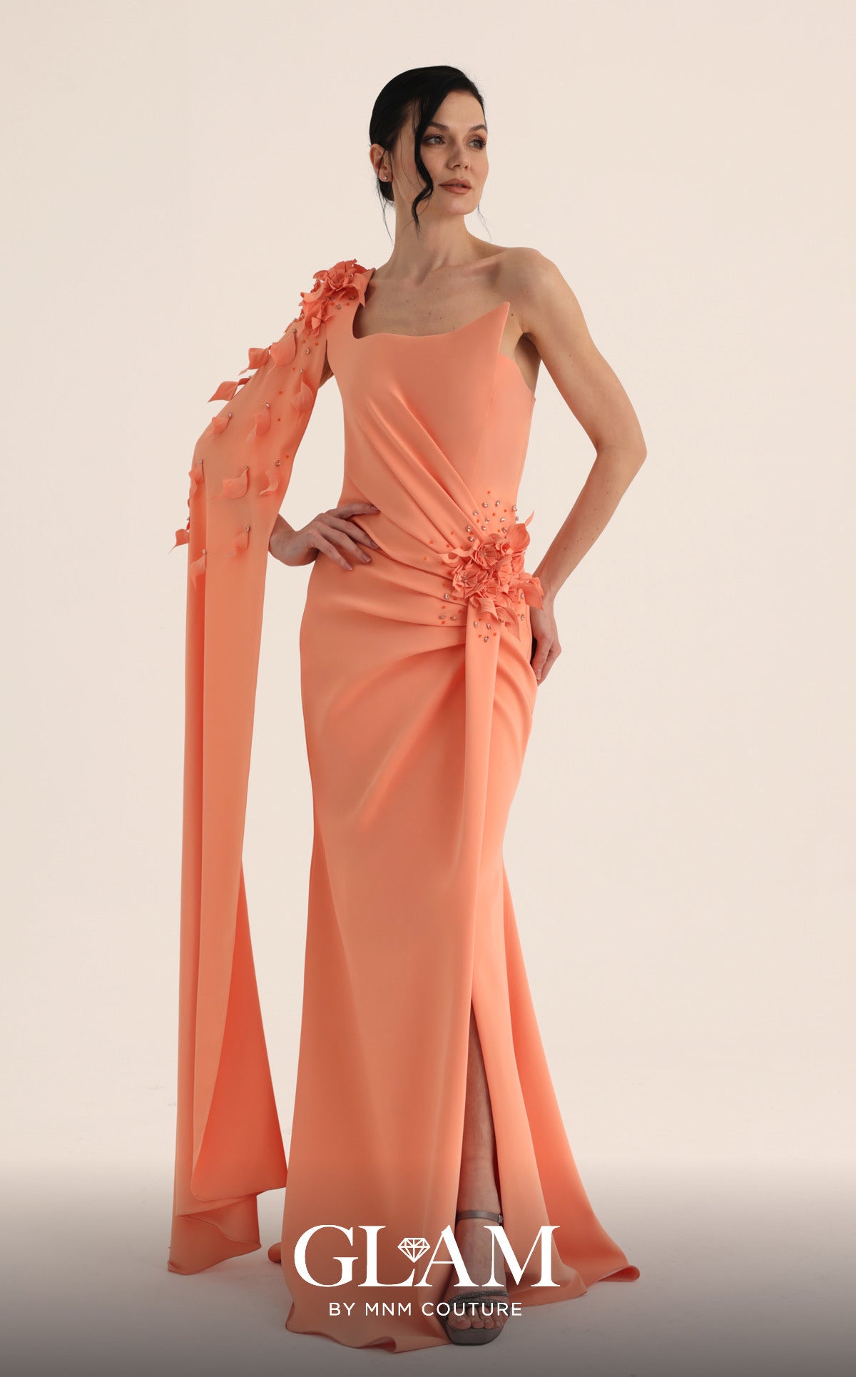 Length Satin Formal Sheath MNM Couture O07883 Alexandra Jacquard Floor-Length Dress