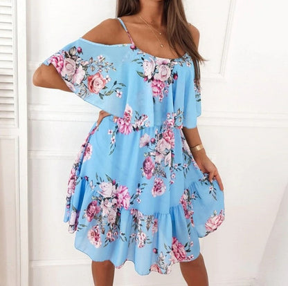 Green Leaves on Black Background Vivienne Off-Shoulder Chiffon Dress