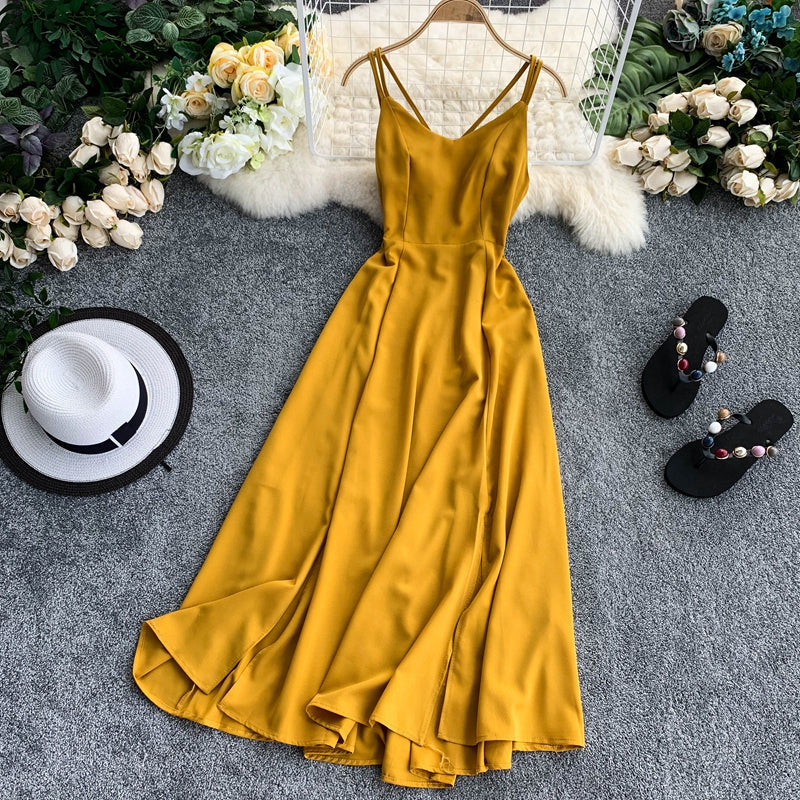 yellow Eloise Linen Backless Dress