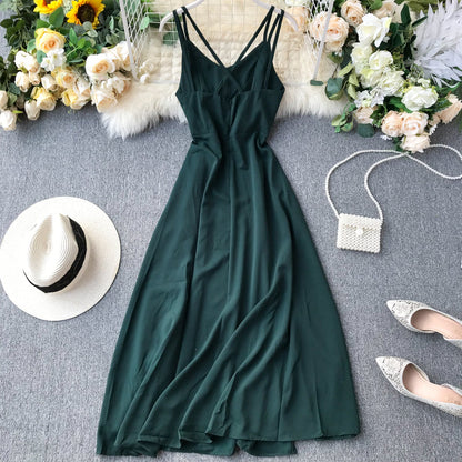dark green Eloise Linen Backless Dress