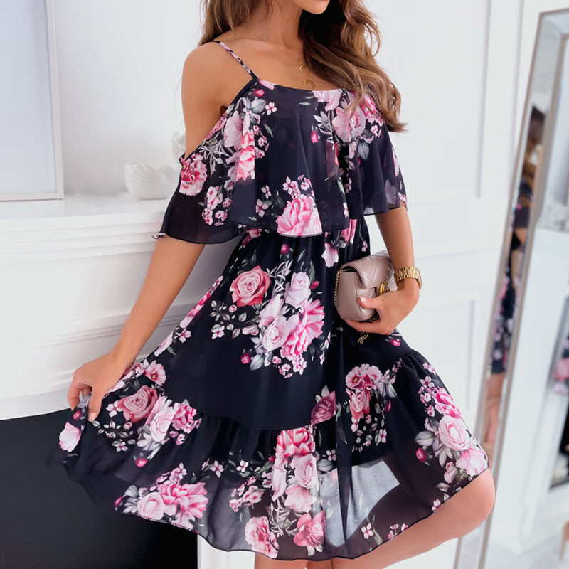 Blue Vivienne Off-Shoulder Chiffon Dress
