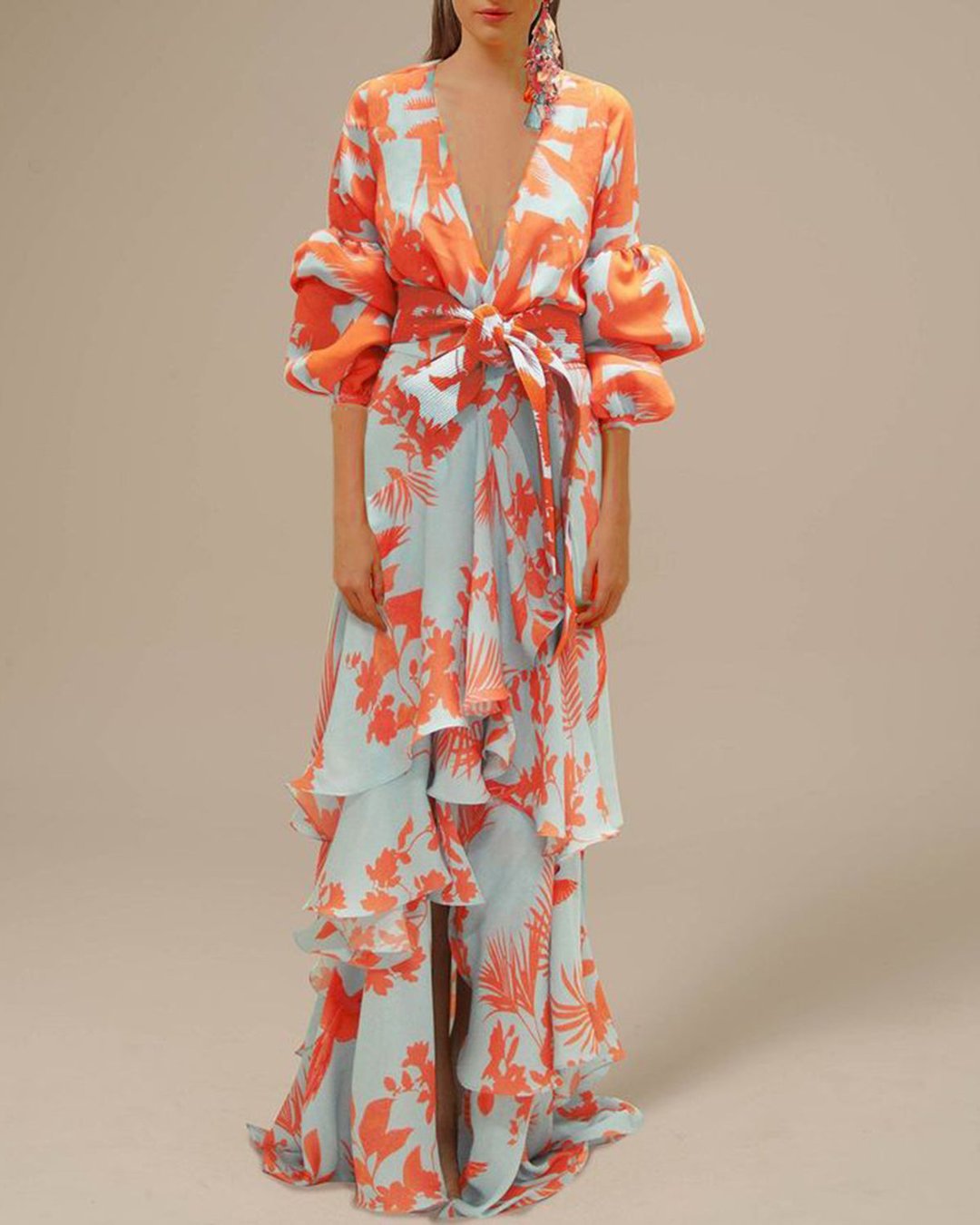 Orange Margot Print Chiffon Midi Dress