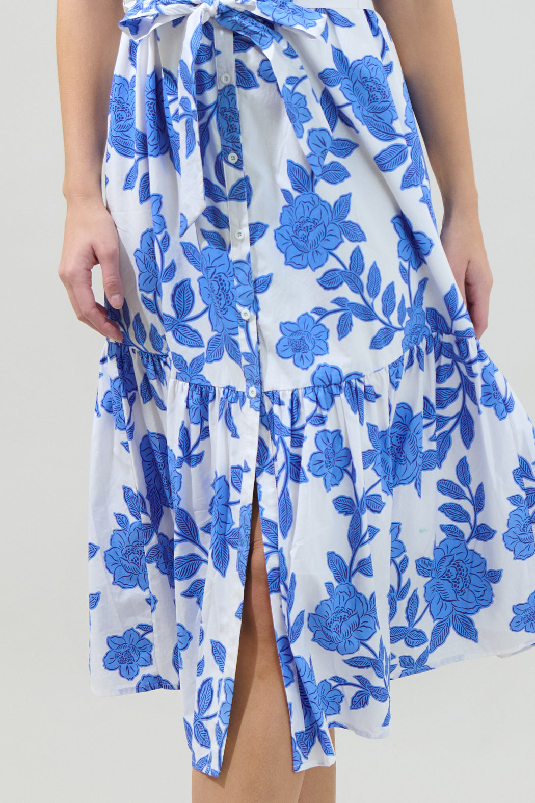 WHITE-BLUE-MULTI Cora Floral Button-Up Midi Dress