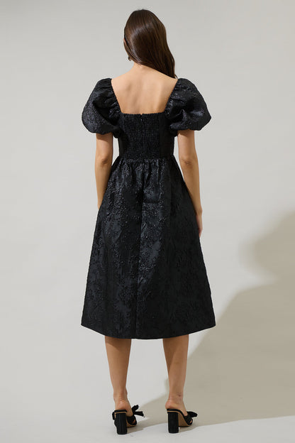 BLACK Danica Jacquard Midi Dress in Fuchsia