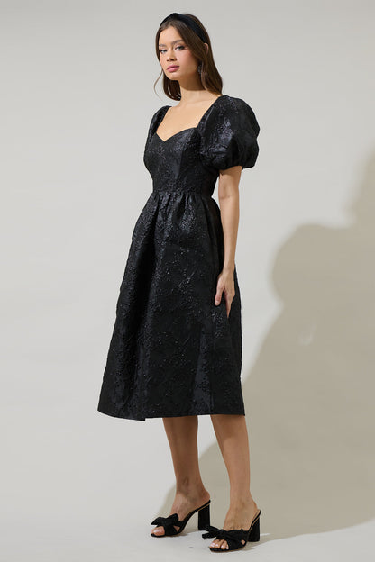 BLACK Danica Jacquard Midi Dress in Fuchsia