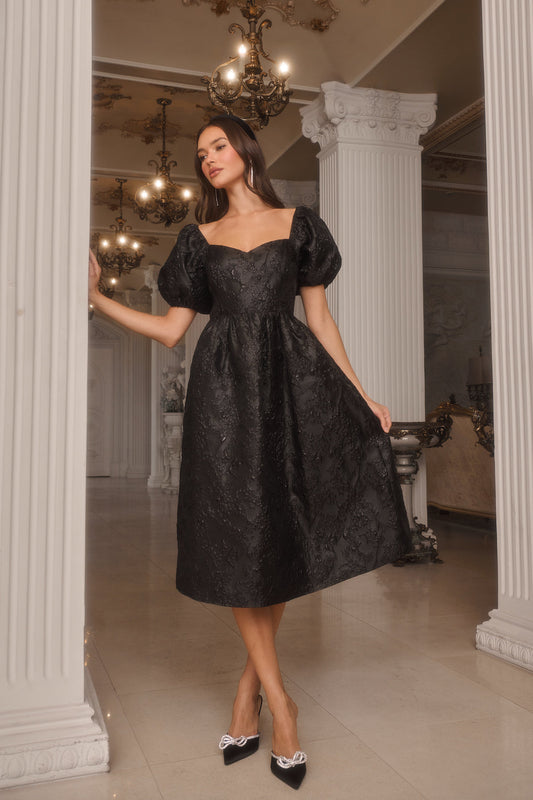 BLACK Danica Jacquard Midi Dress in Fuchsia