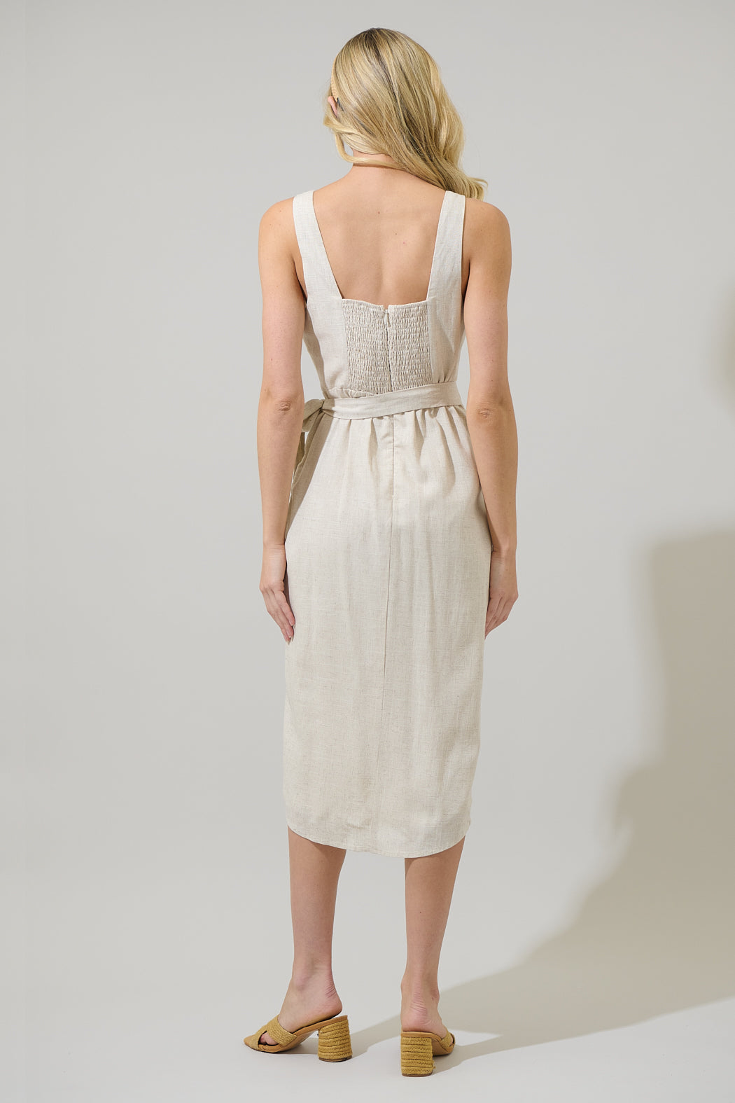 RED Beli Linen Wrap Midi Dress