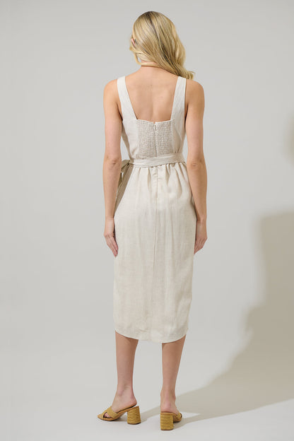 RED Beli Linen Wrap Midi Dress