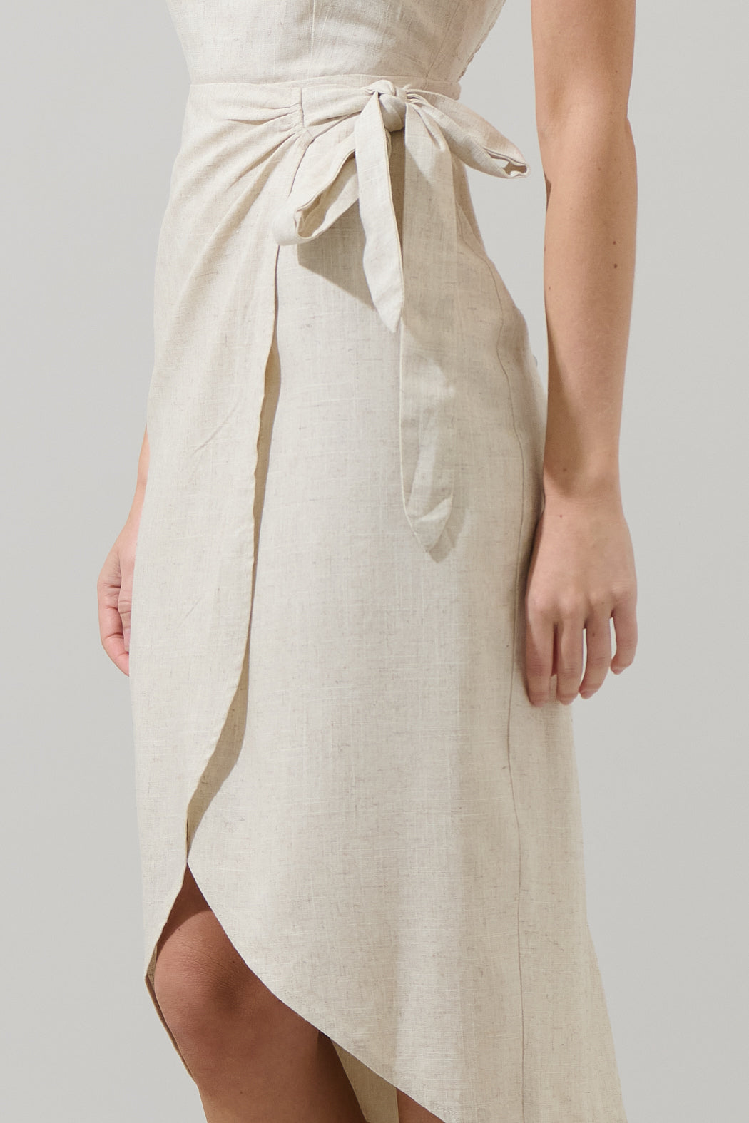 NATURAL Beli Linen Wrap Midi Dress