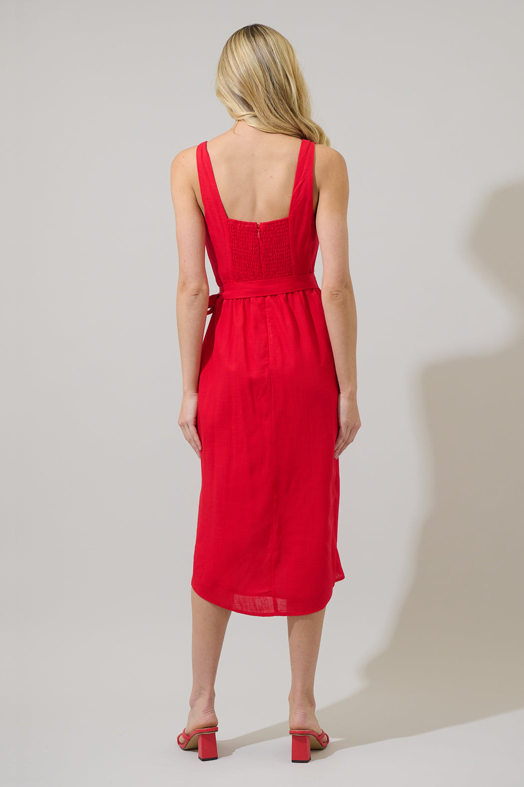 RED Beli Linen Wrap Midi Dress