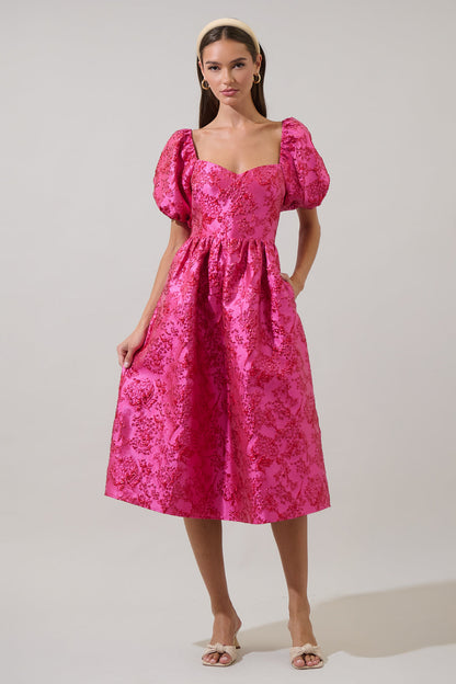 FUCHSIA Danica Jacquard Midi Dress in Fuchsia