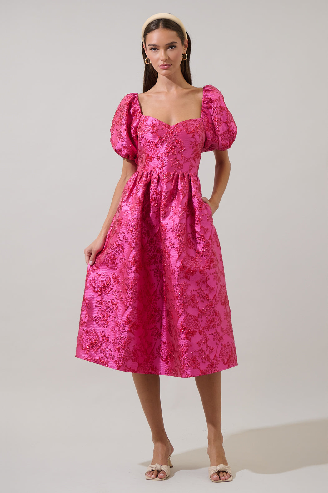 BLACK Danica Jacquard Midi Dress in Fuchsia