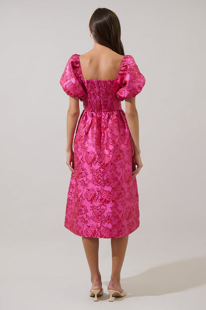 FUCHSIA Danica Jacquard Midi Dress in Fuchsia