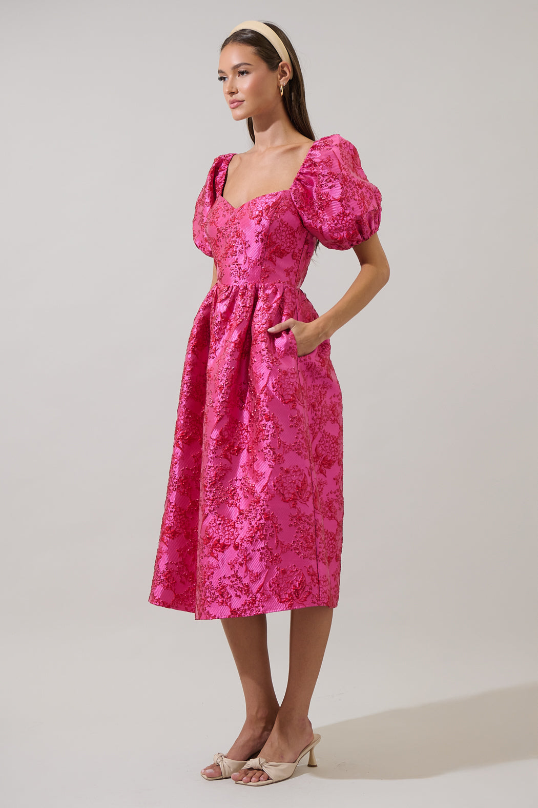 BLACK Danica Jacquard Midi Dress in Fuchsia