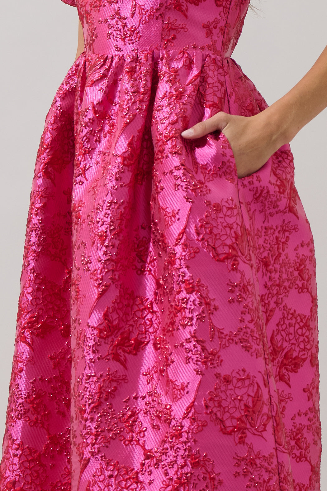 BLACK Danica Jacquard Midi Dress in Fuchsia