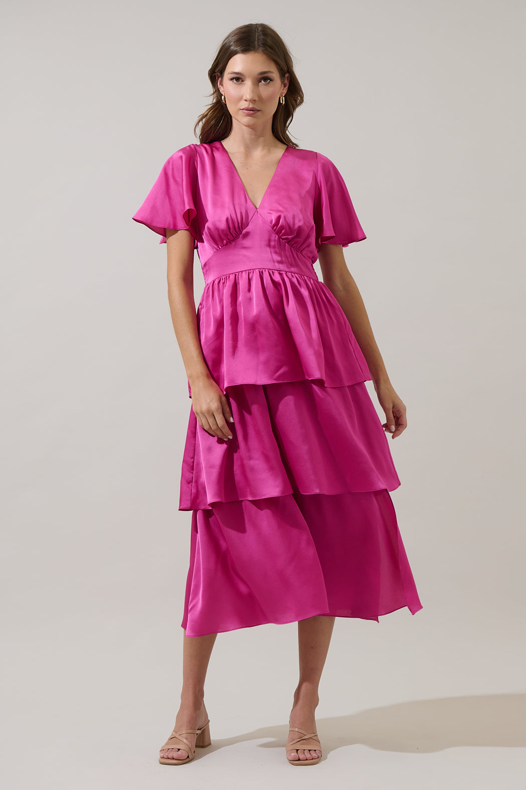 BLACK Mendice Satin Tiered Midi Dress