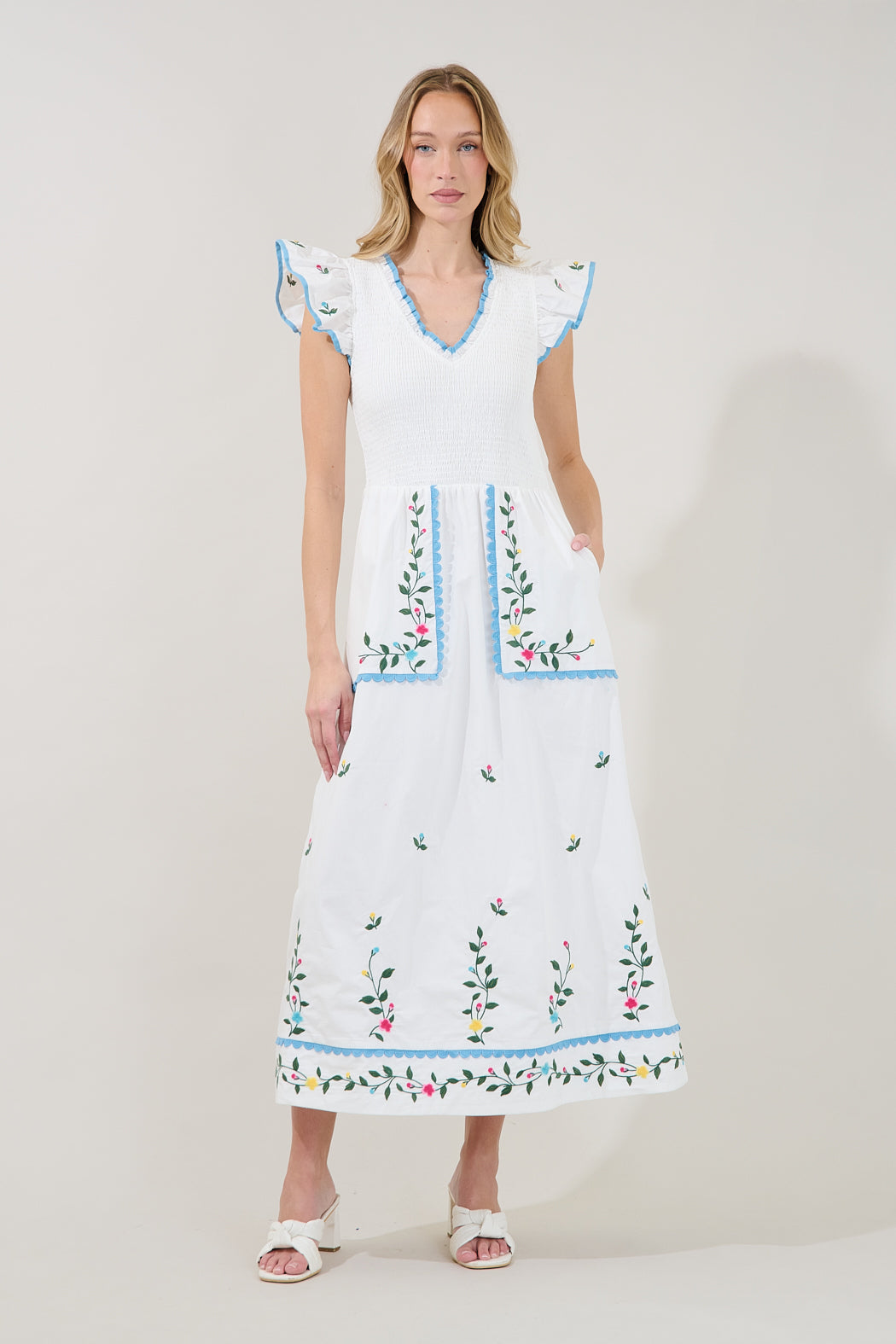 NAVY-MULTI Sunfire Tiered Midi Dress in Bermin Floral