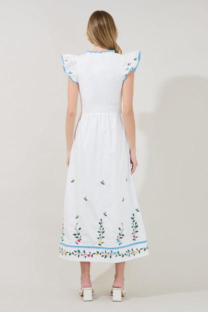 WHITE-MULTI Sunfire Tiered Midi Dress in Bermin Floral