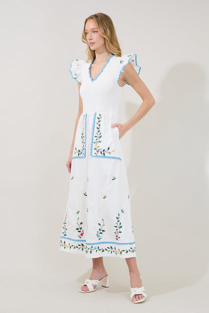 WHITE-MULTI Sunfire Tiered Midi Dress in Bermin Floral