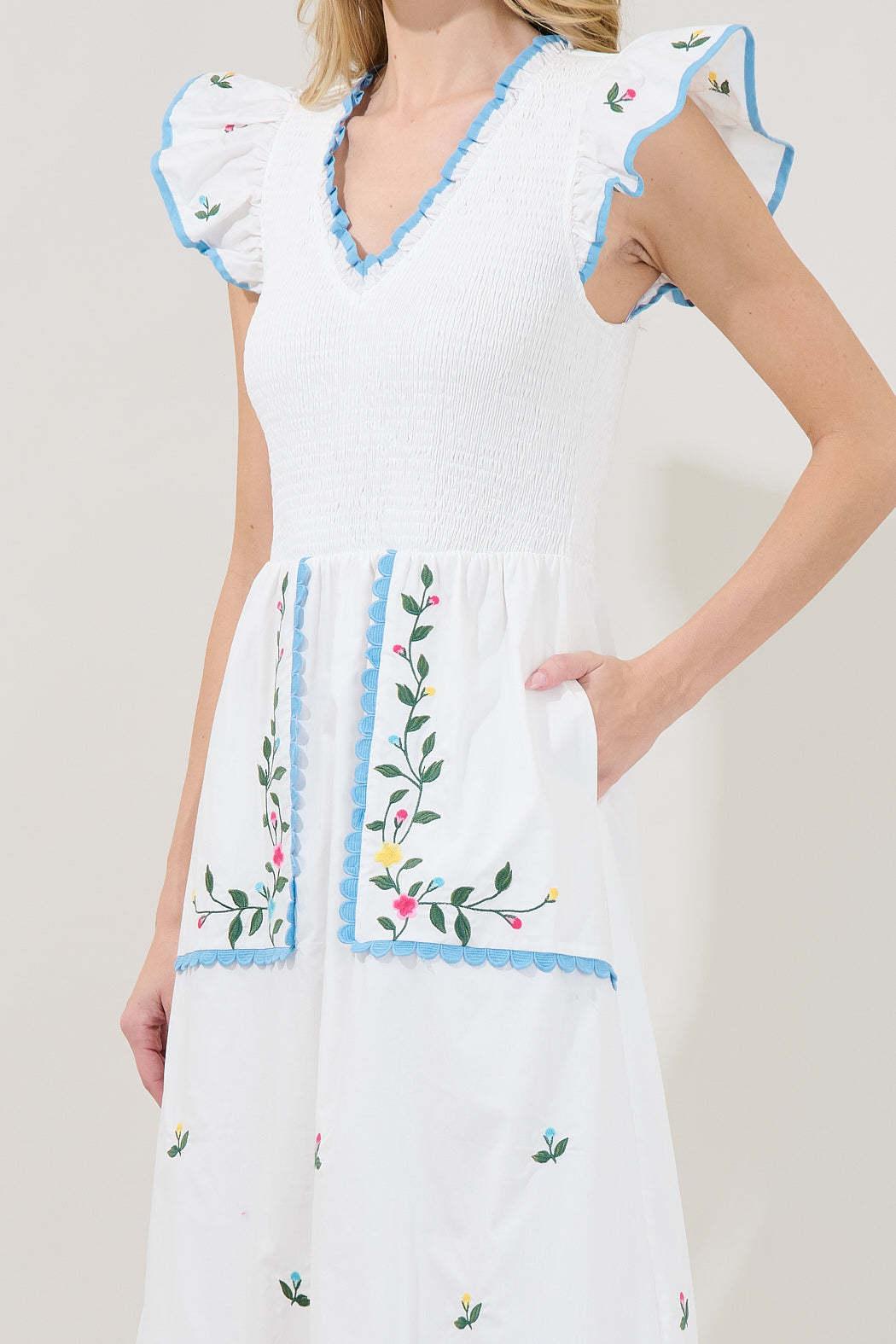 NAVY-MULTI Sunfire Tiered Midi Dress in Bermin Floral