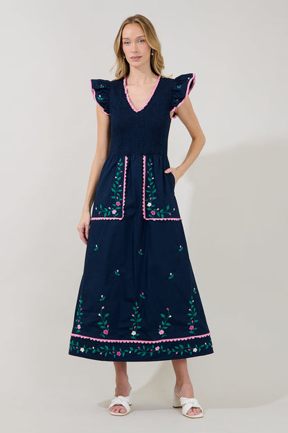 WHITE-MULTI Sunfire Tiered Midi Dress in Bermin Floral