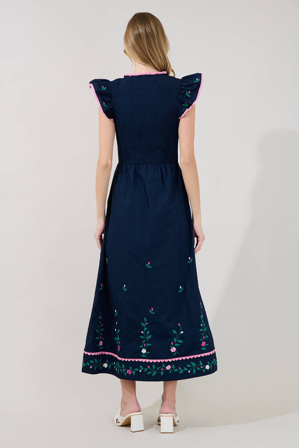 NAVY-MULTI Sunfire Tiered Midi Dress in Bermin Floral